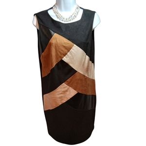 Chicos Faux Suede Dress Sleeveless A line Knee Midi Black Brown Tan Bohemian